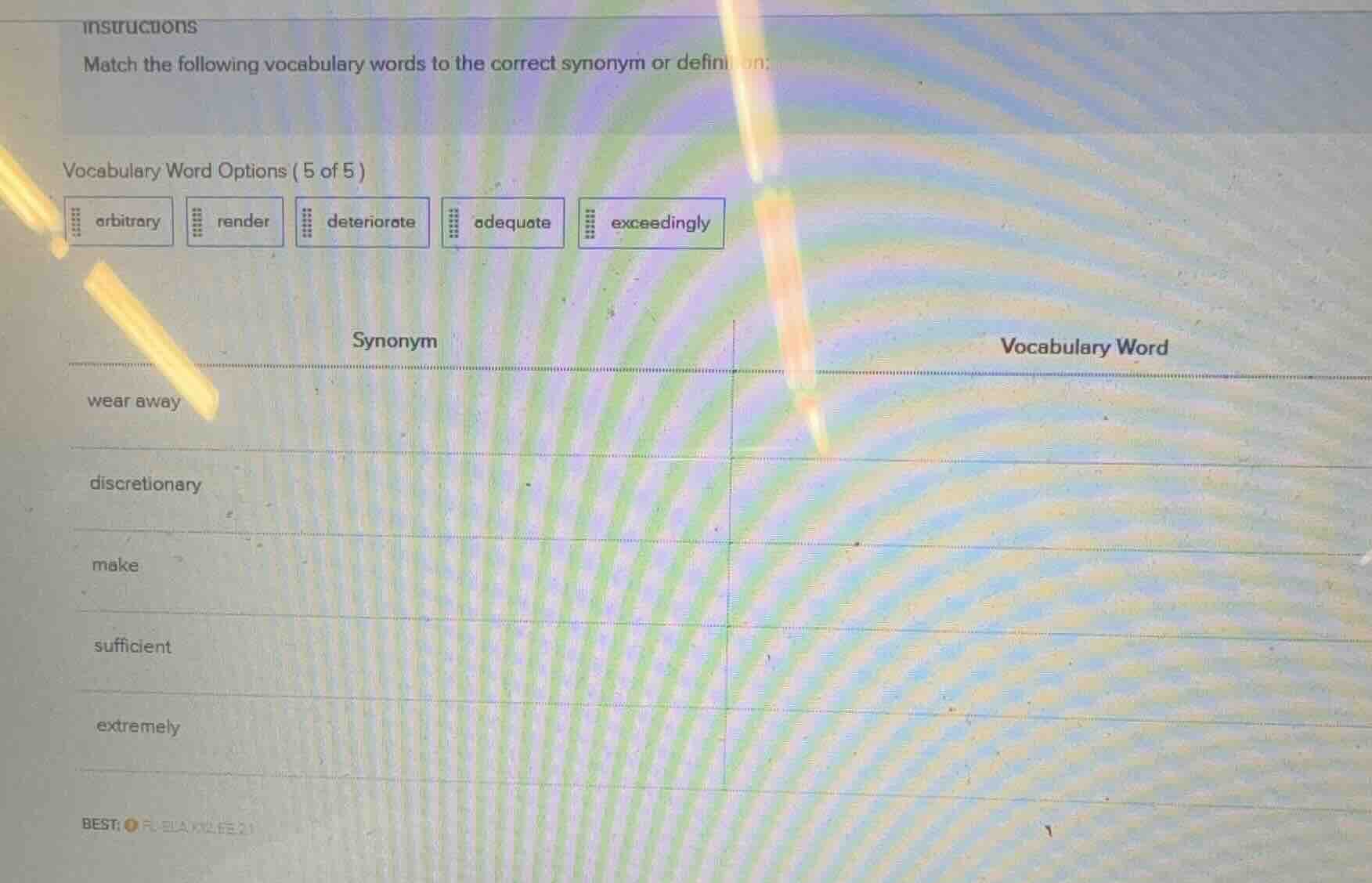 instructions match the following vocabulary words to the correct synony…