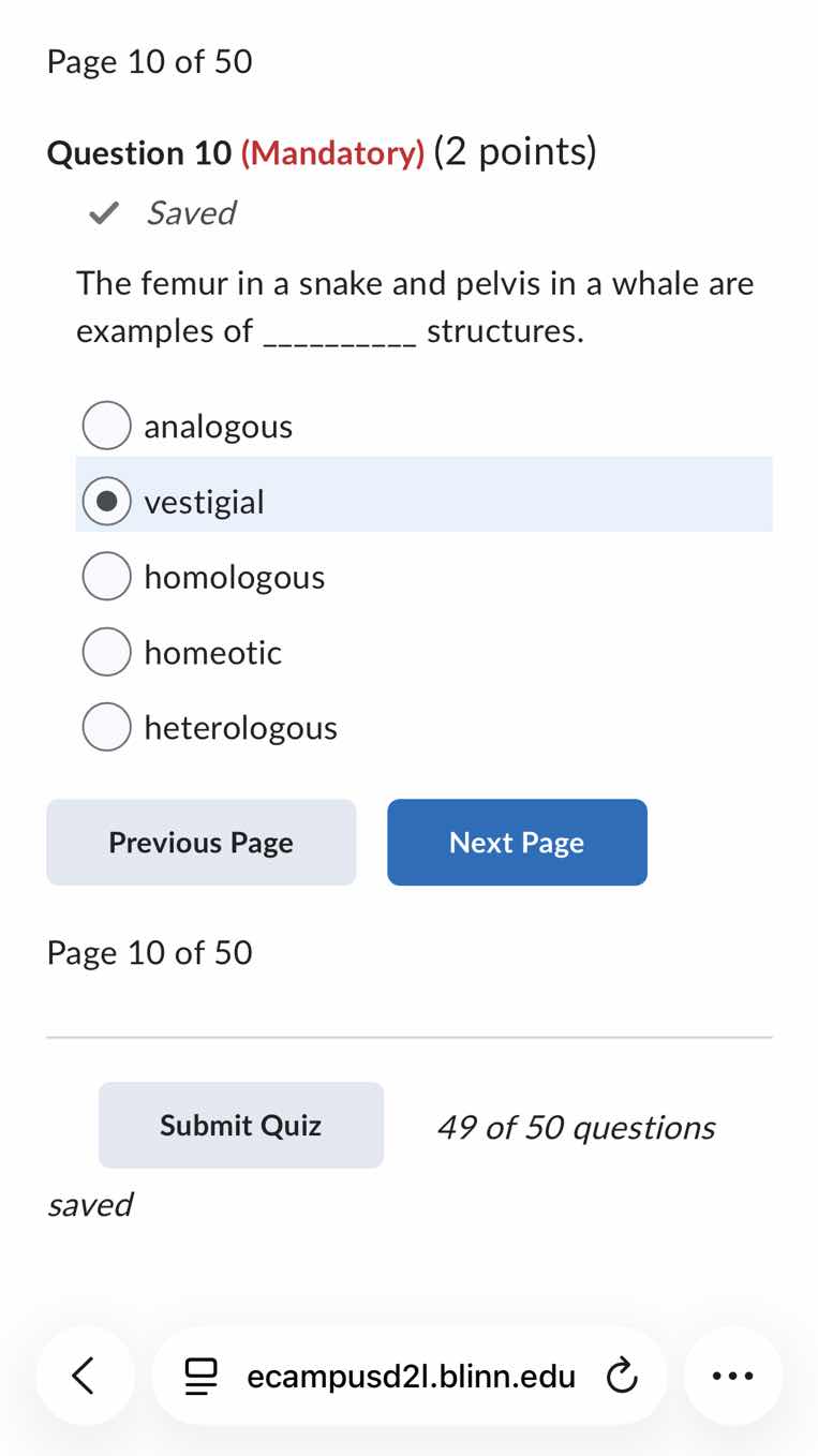 page 10 of 50 question 10 (mandatory) (2 points) ✓ saved the femur in a…