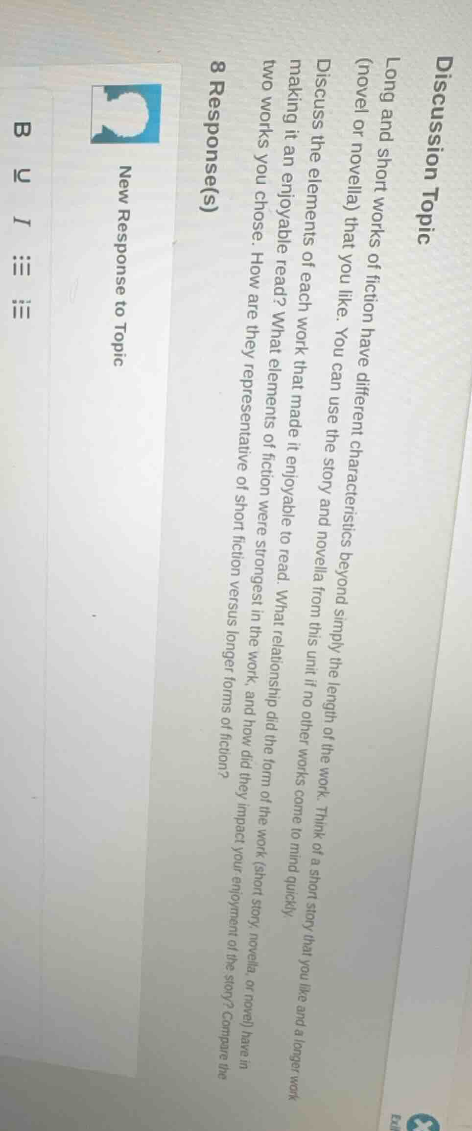 discussion topic long and short works of fiction have different charact…