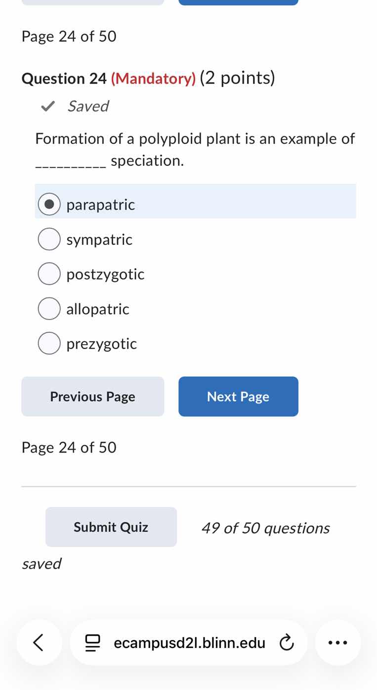 page 24 of 50 question 24 (mandatory) (2 points) ✓ saved formation of a…