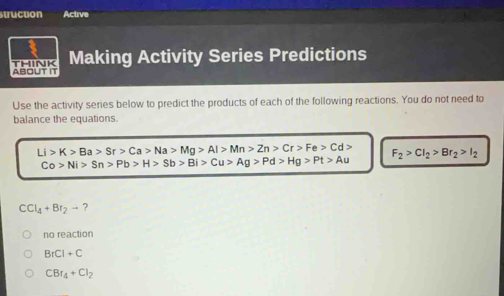 making activity series predictions use the activity series below to pre…