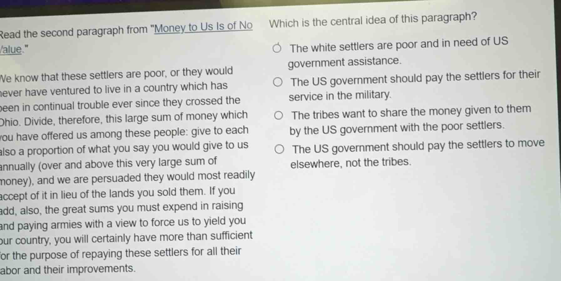 read the second paragraph from \money to us is of no value.\we know tha…