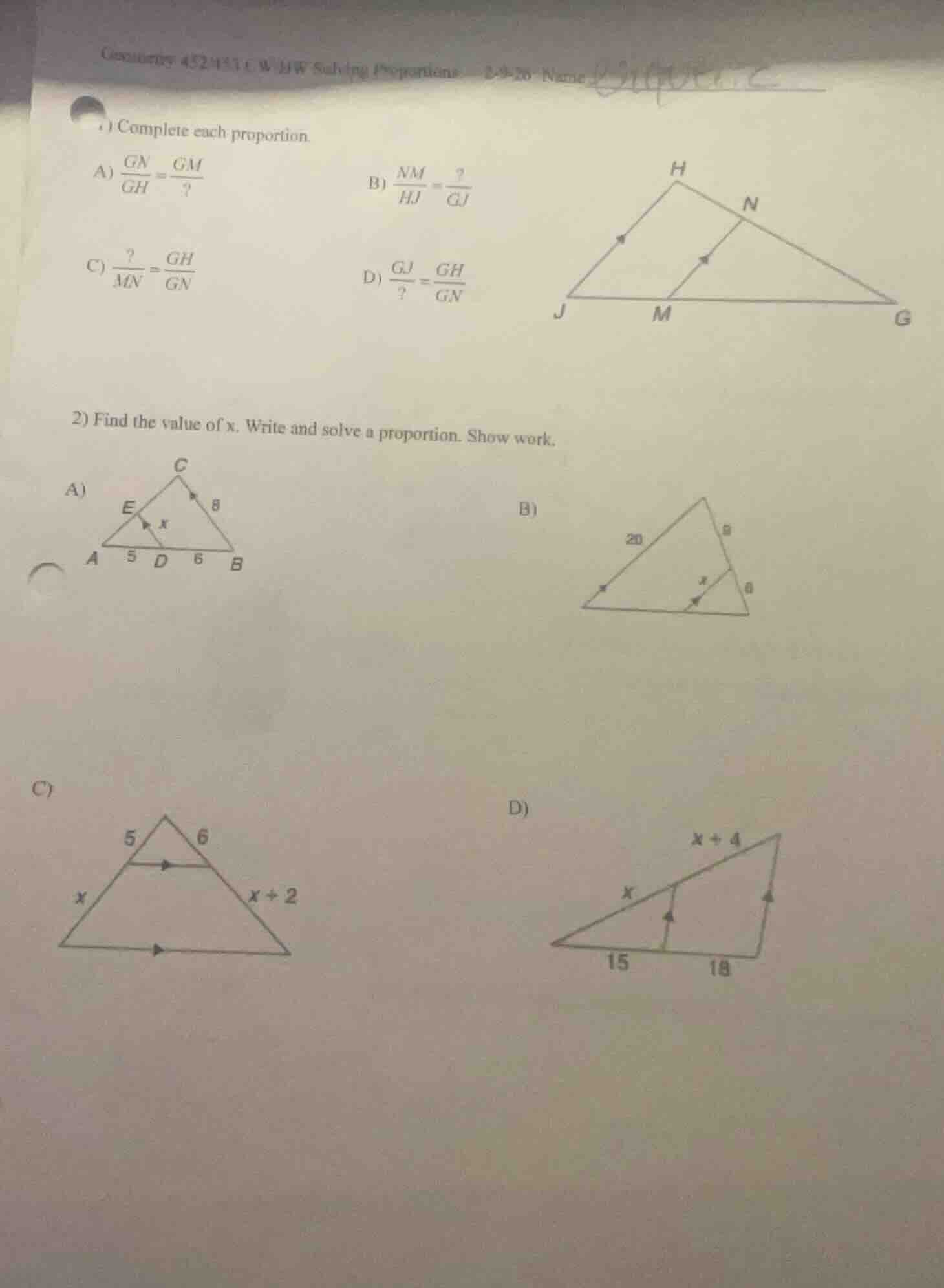 geometry 452/451 c w hw solving proportions 2-4-26 name1) complete each…