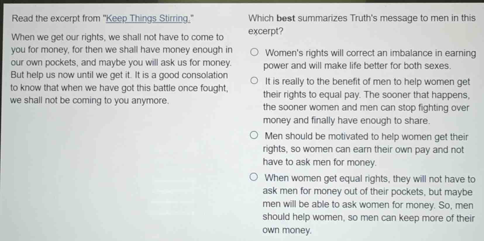 read the excerpt from \keep things stirring.\ when we get our rights, w…