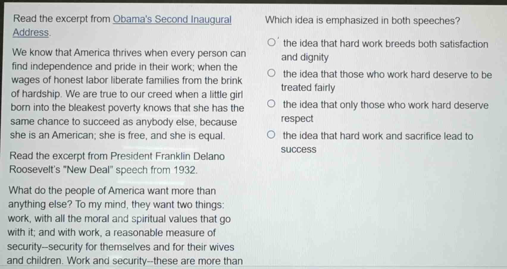 read the excerpt from obamas second inaugural address. we know that ame…