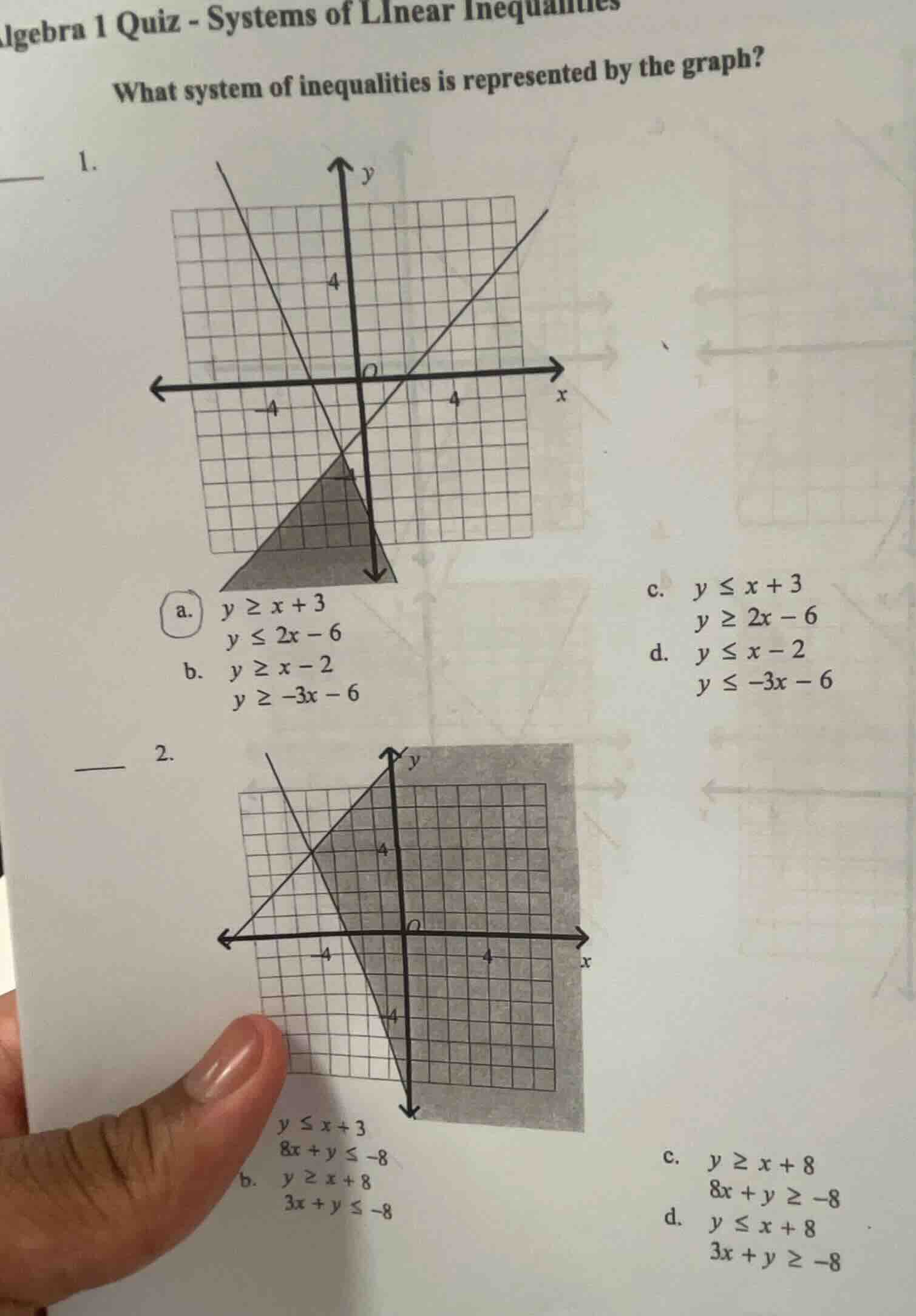 algebra 1 quiz - systems of linear inequalities what system of inequali…