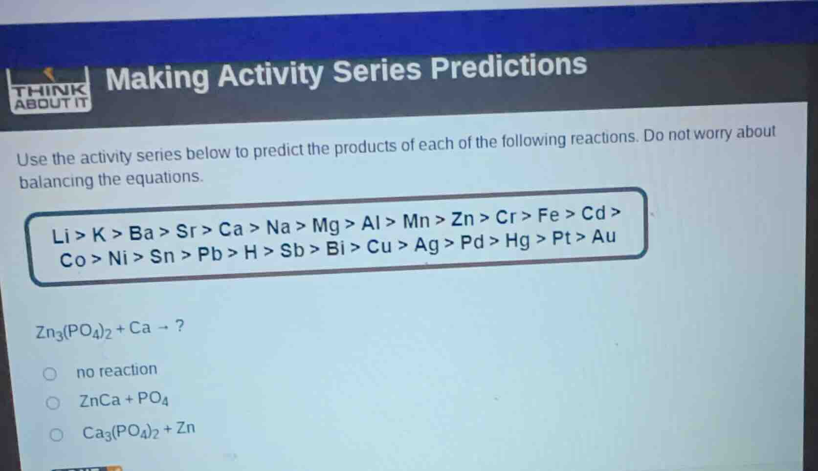 making activity series predictions think about it use the activity seri…
