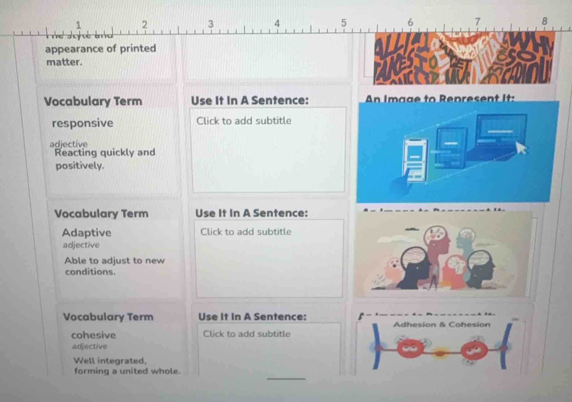 appearance of printed matter. vocabulary term responsive adjective reac…