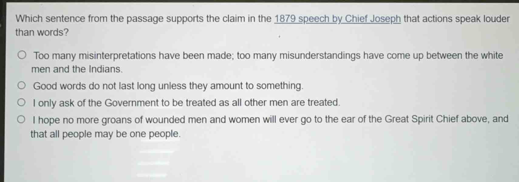 which sentence from the passage supports the claim in the 1879 speech b…