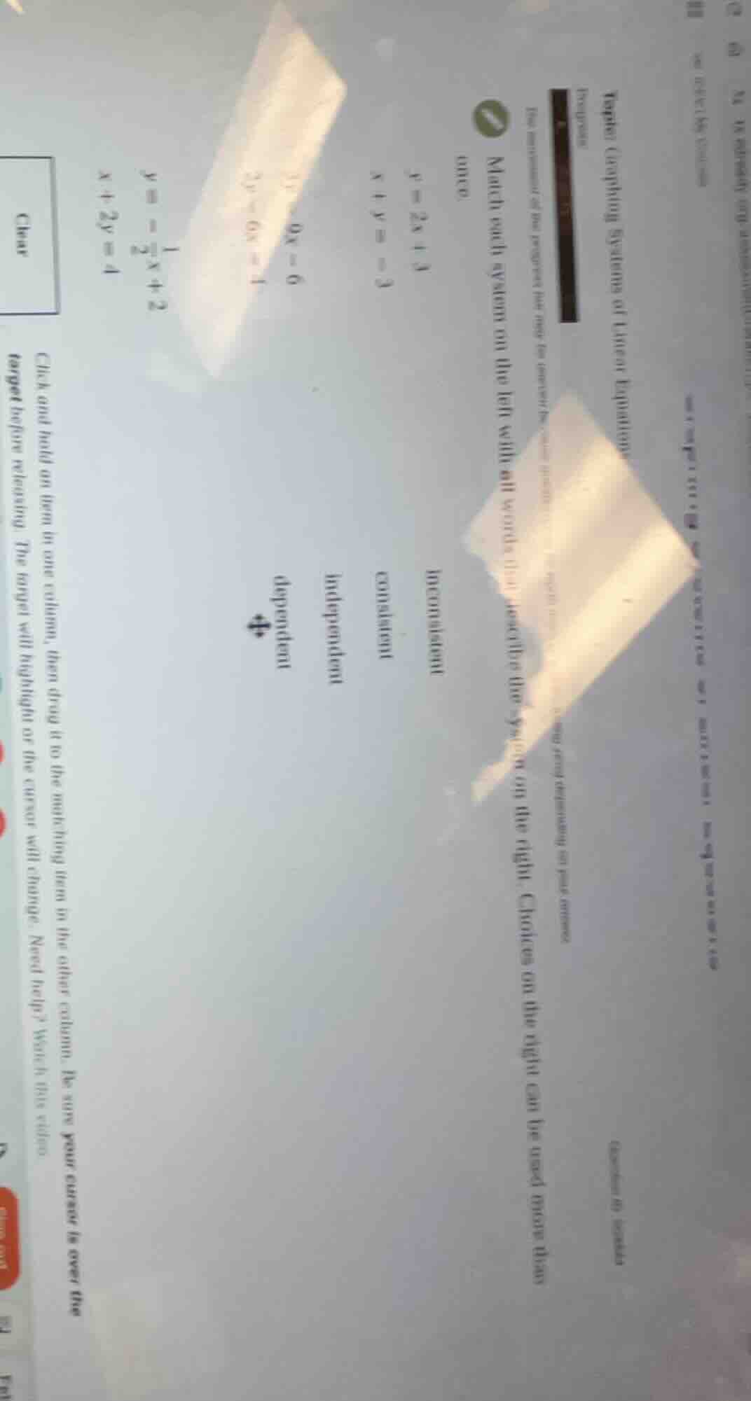 topic: graphing systems of linear equations progress match each system …