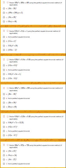 1. factor $81x^2 - 180x + 100$ using the perfect square trinomial metho…