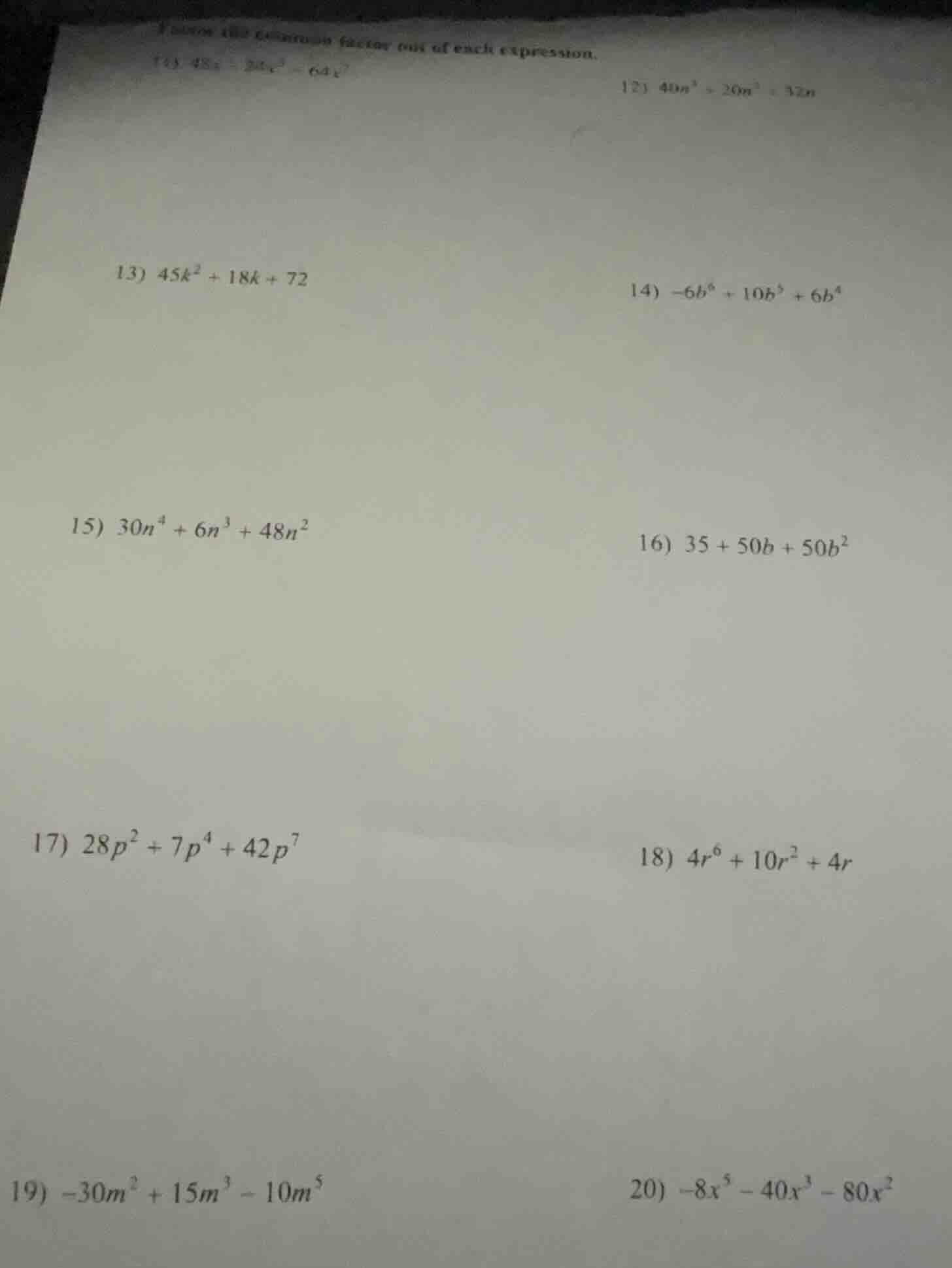 factor the common factor out of each expression. 11) $48x - 24c^{3} - 6…