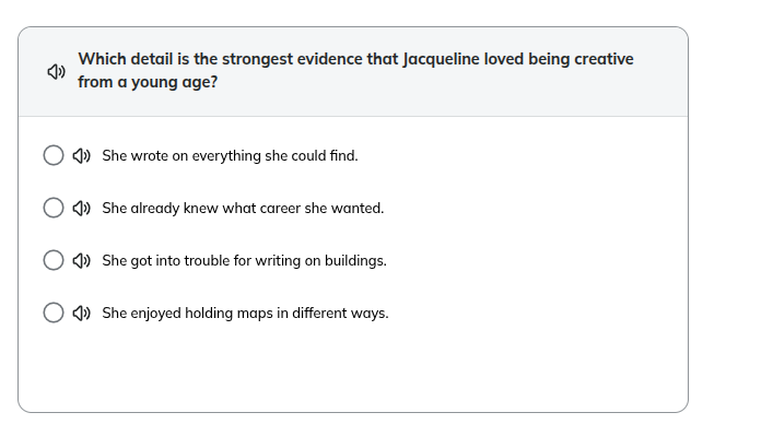 which detail is the strongest evidence that jacqueline loved being crea…