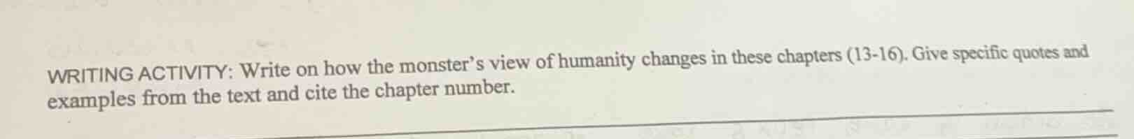 writing activity: write on how the monsters view of humanity changes in…
