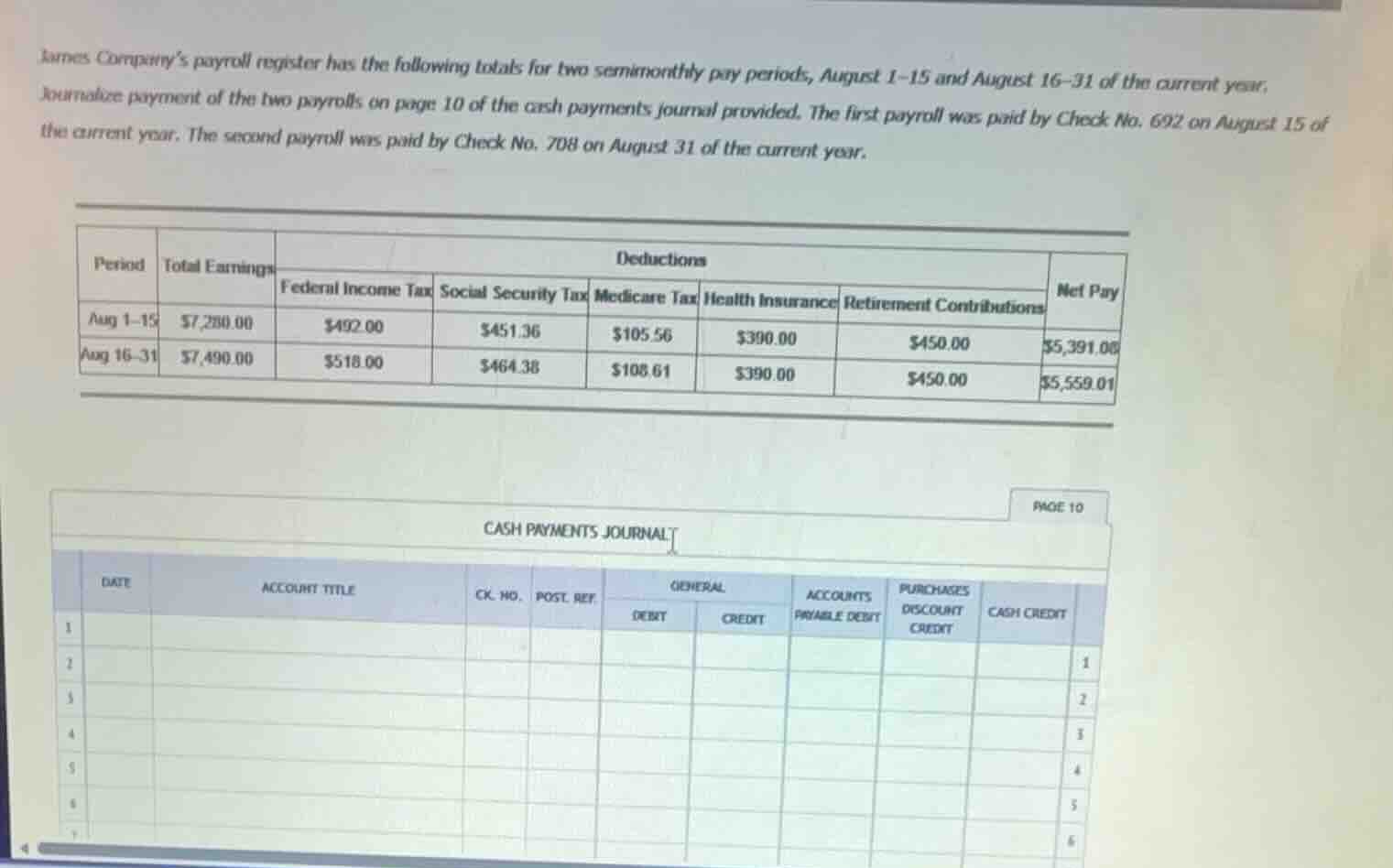 james companys payroll register has the following totals for two semimo…