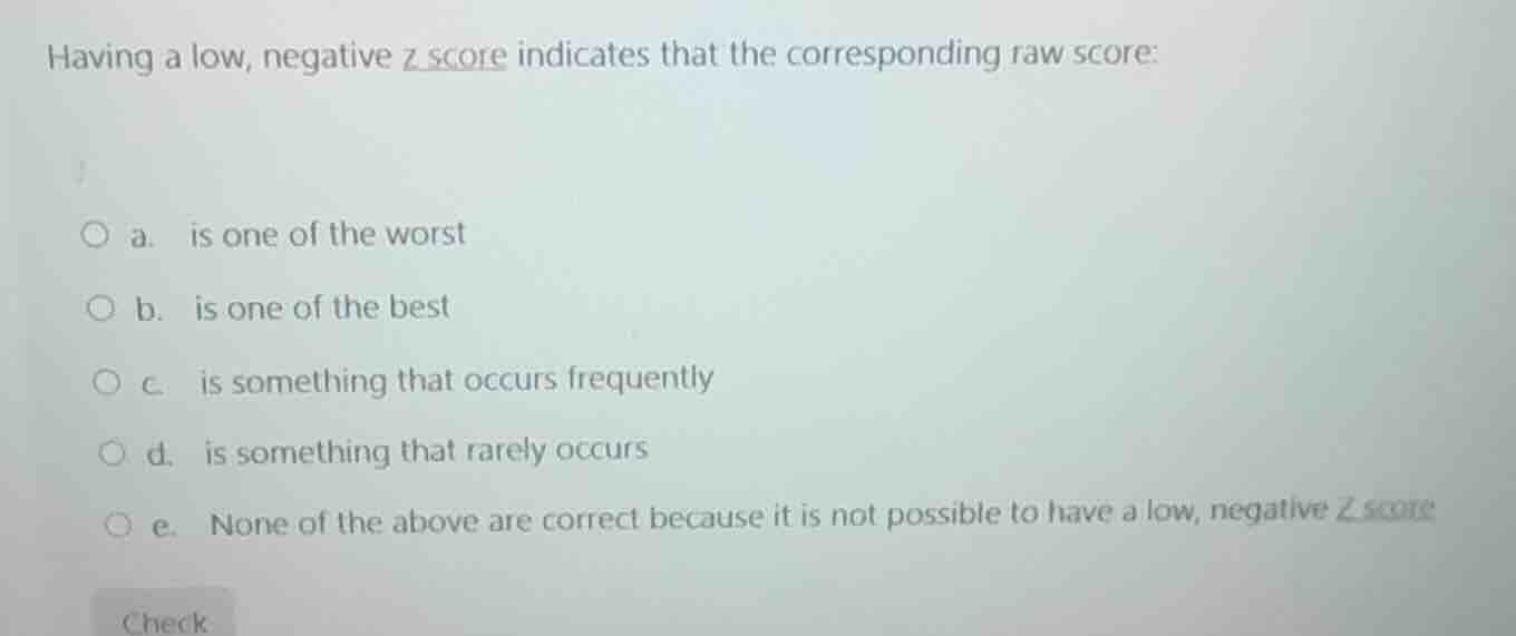 having a low, negative z score indicates that the corresponding raw sco…