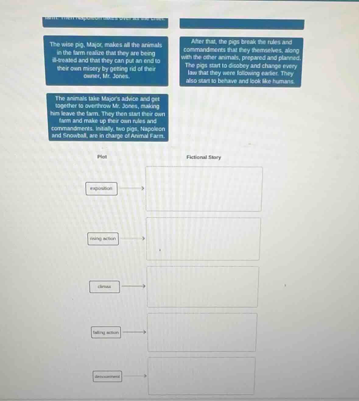 the wise pig, major, makes all the animals in the farm realize that the…