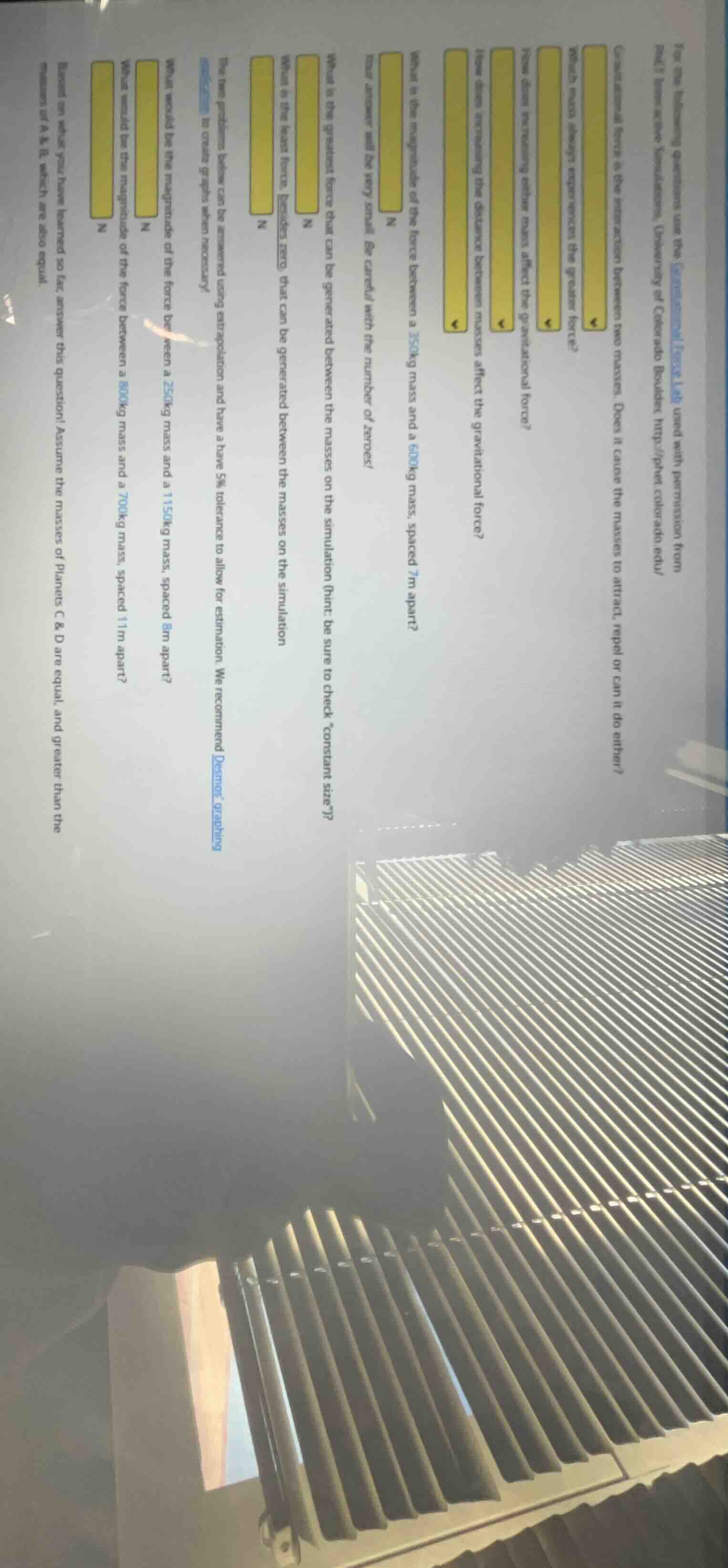 for the following questions use the gravitational force lab used with p…