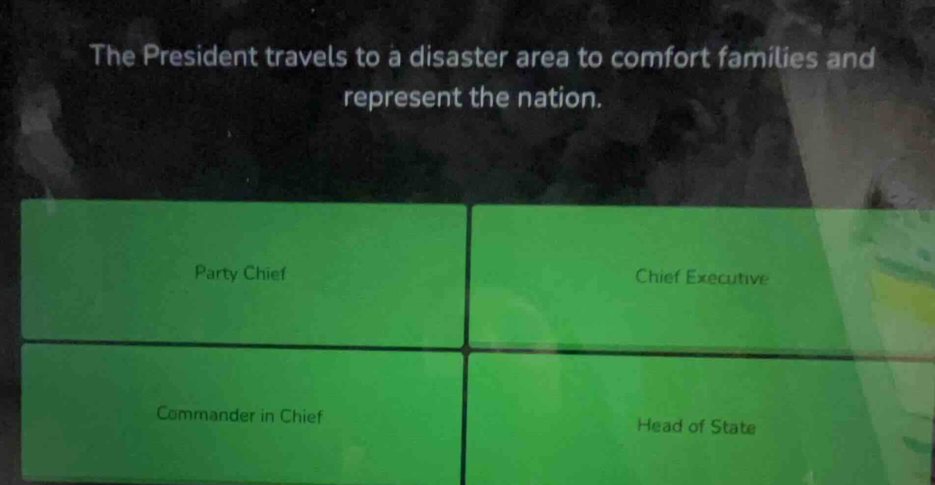 the president travels to a disaster area to comfort families and repres…