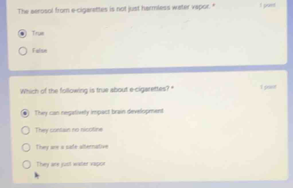 1 point the aerosol from e-cigarettes is not just harmless water vapor.…