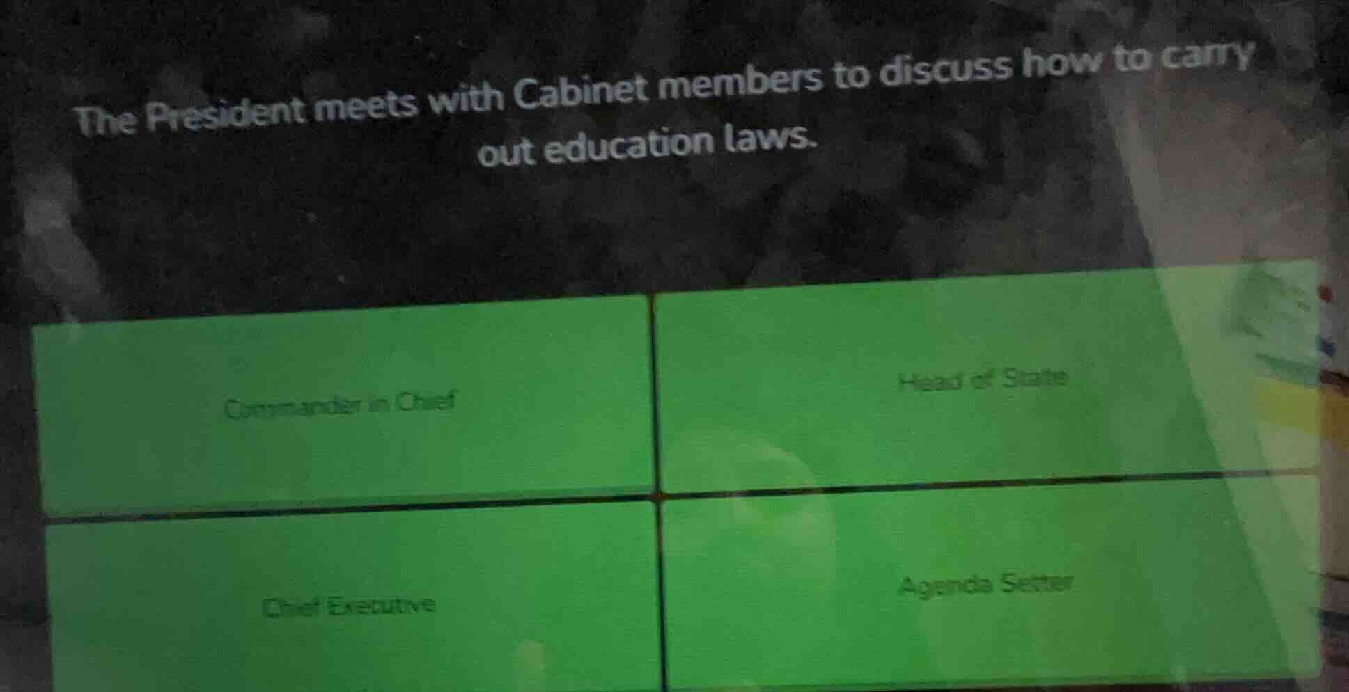 the president meets with cabinet members to discuss how to carry out ed…