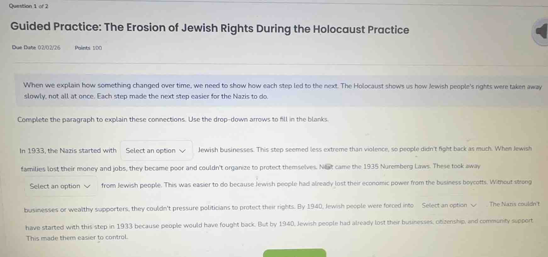 question 1 of 2 guided practice: the erosion of jewish rights during th…