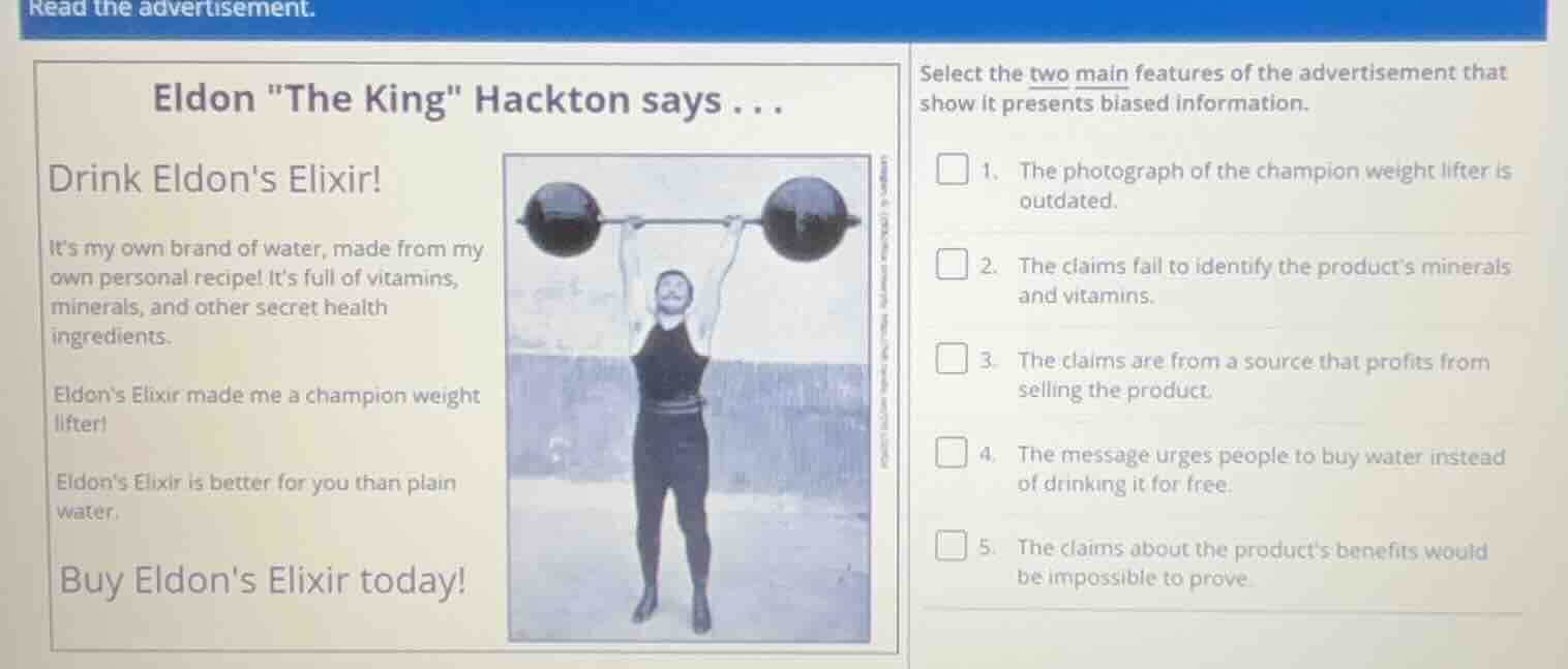 read the advertisement. eldon \the king\ hackton says . . . drink eldon…