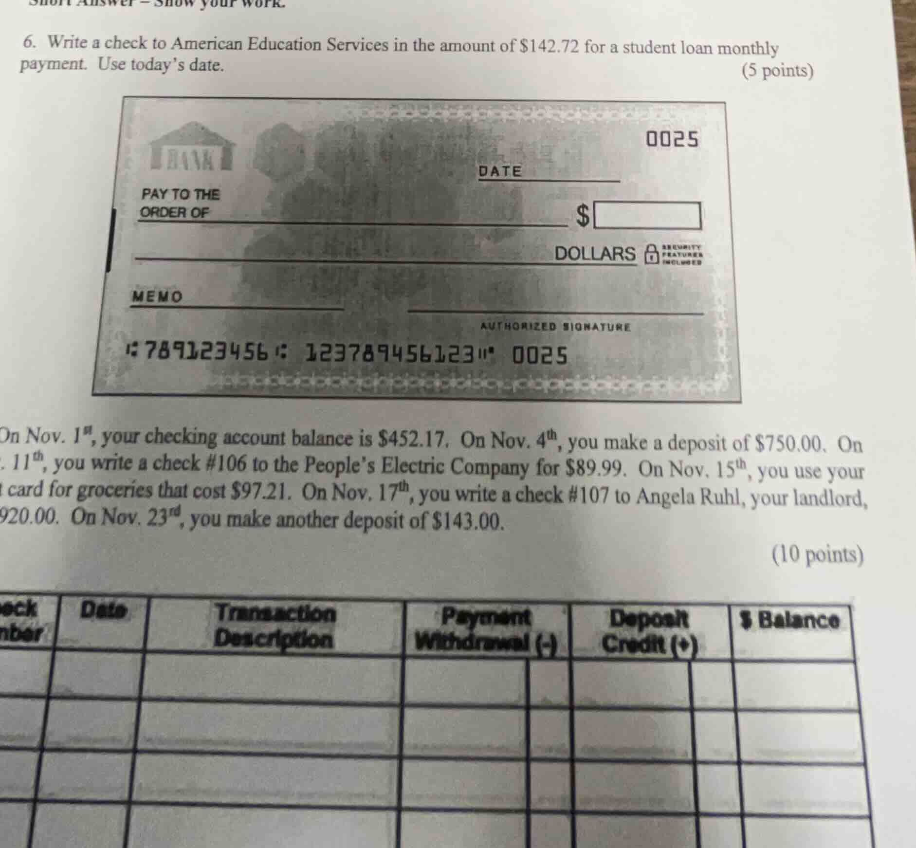 short answer - show your work. 6. write a check to american education s…