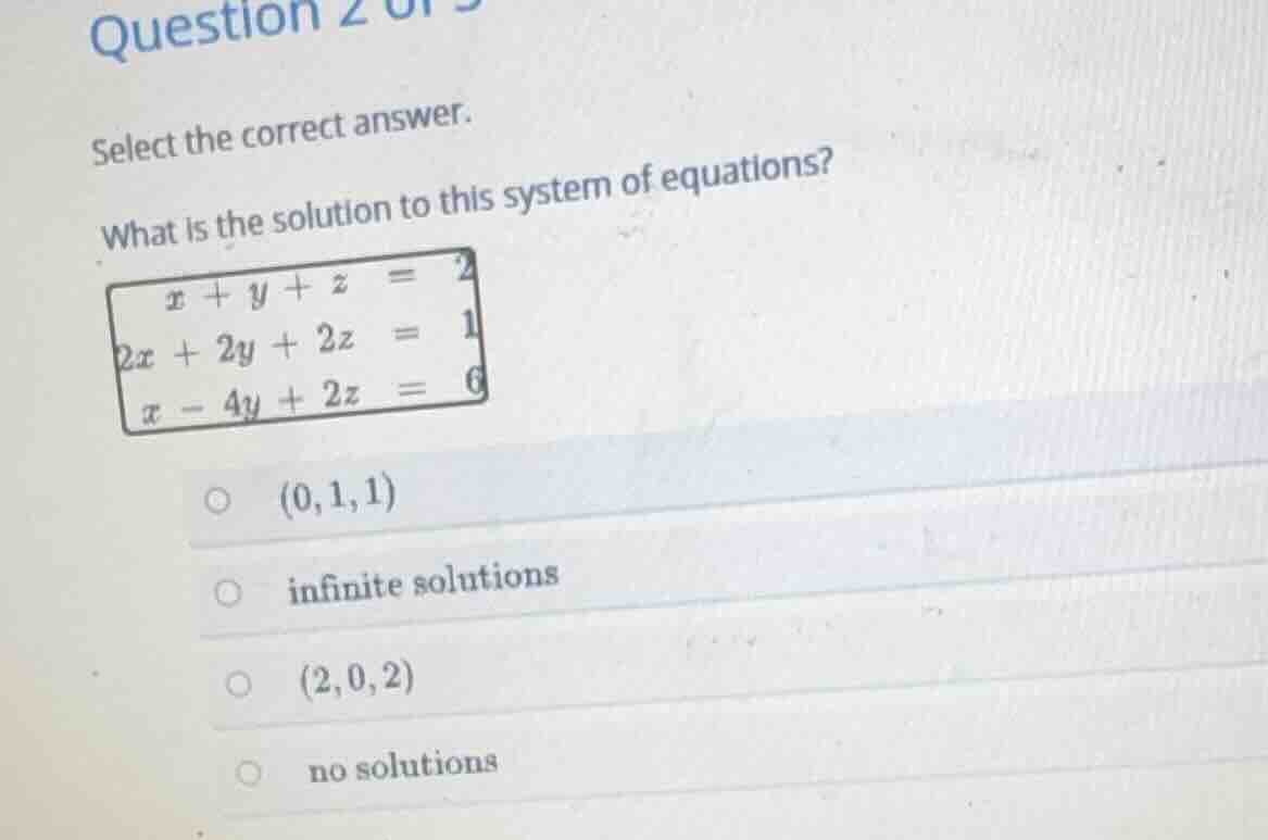 question 2select the correct answer.what is the solution to this system…