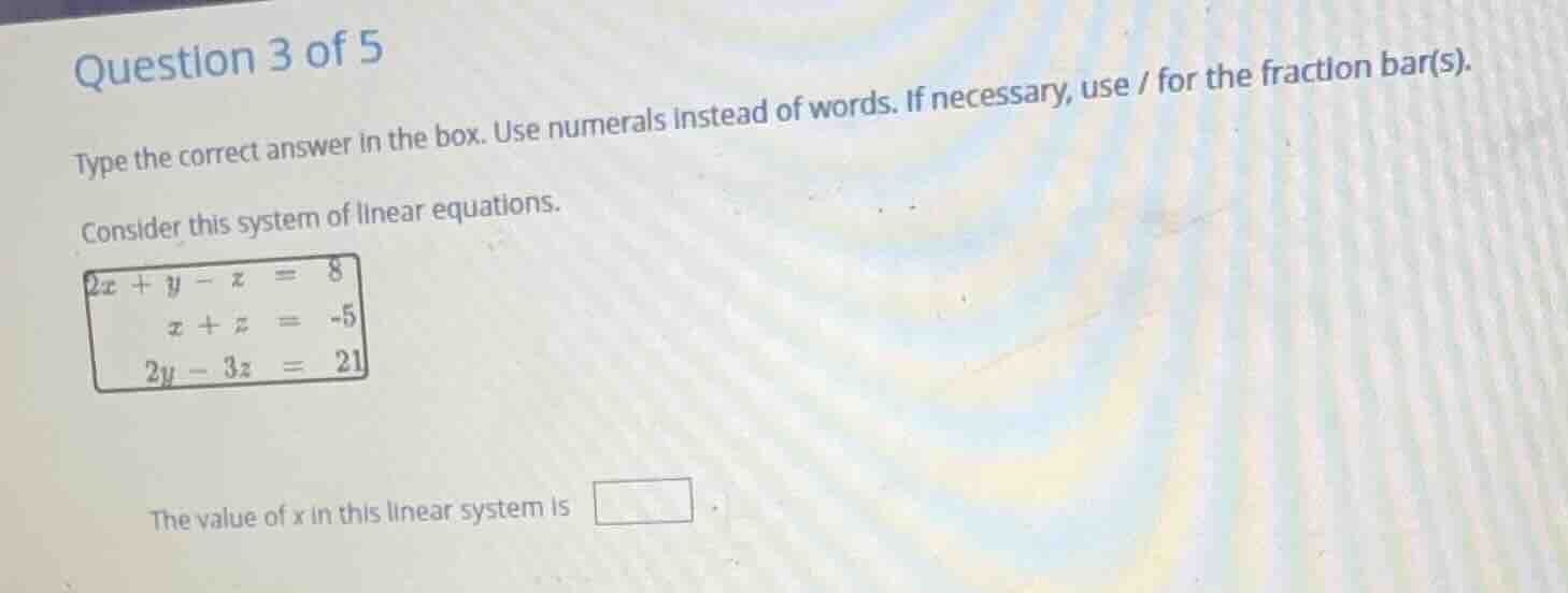 question 3 of 5 type the correct answer in the box. use numerals instea…
