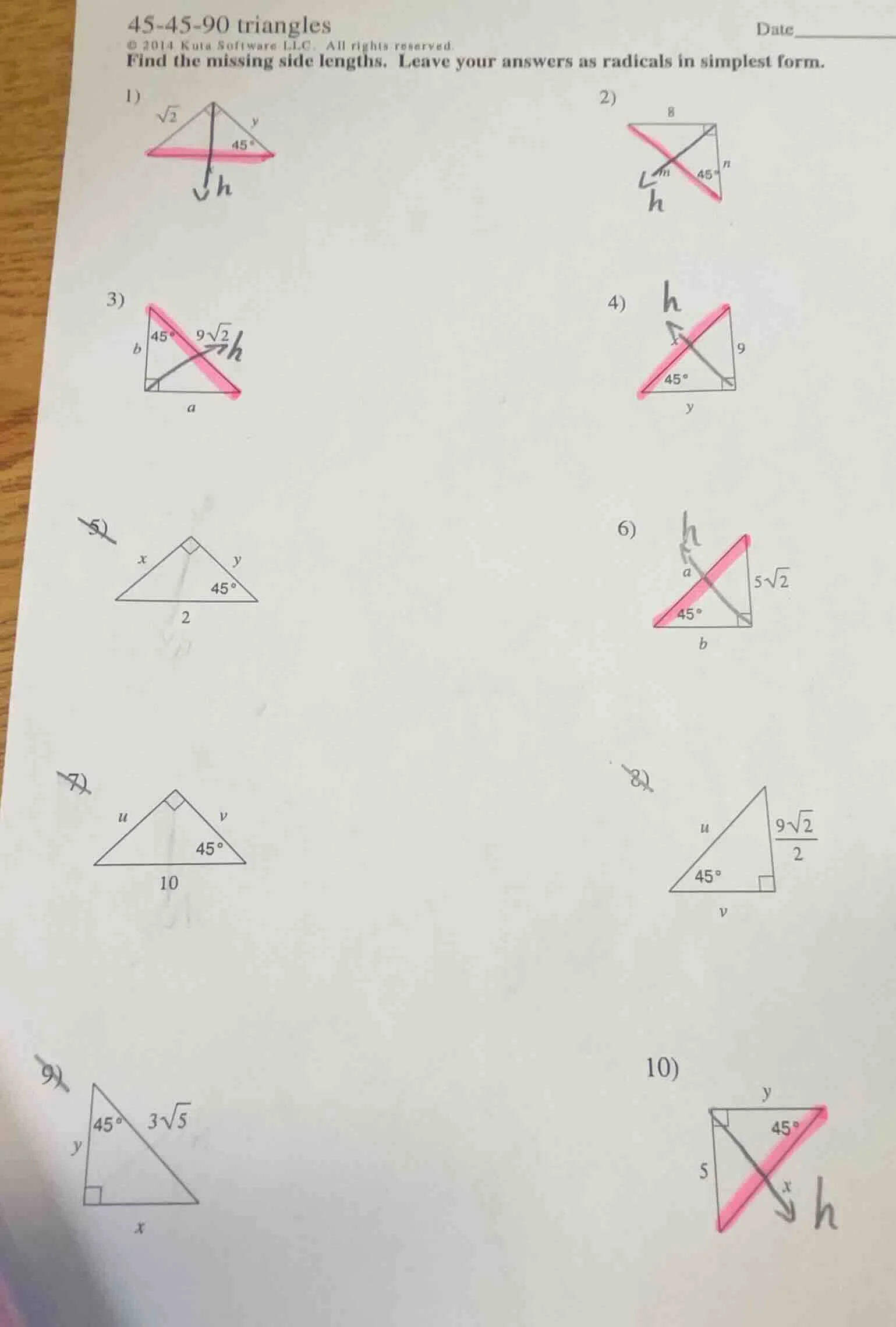 45-45-90 triangles date © 2014 kuta software llc. all rights reserved. …