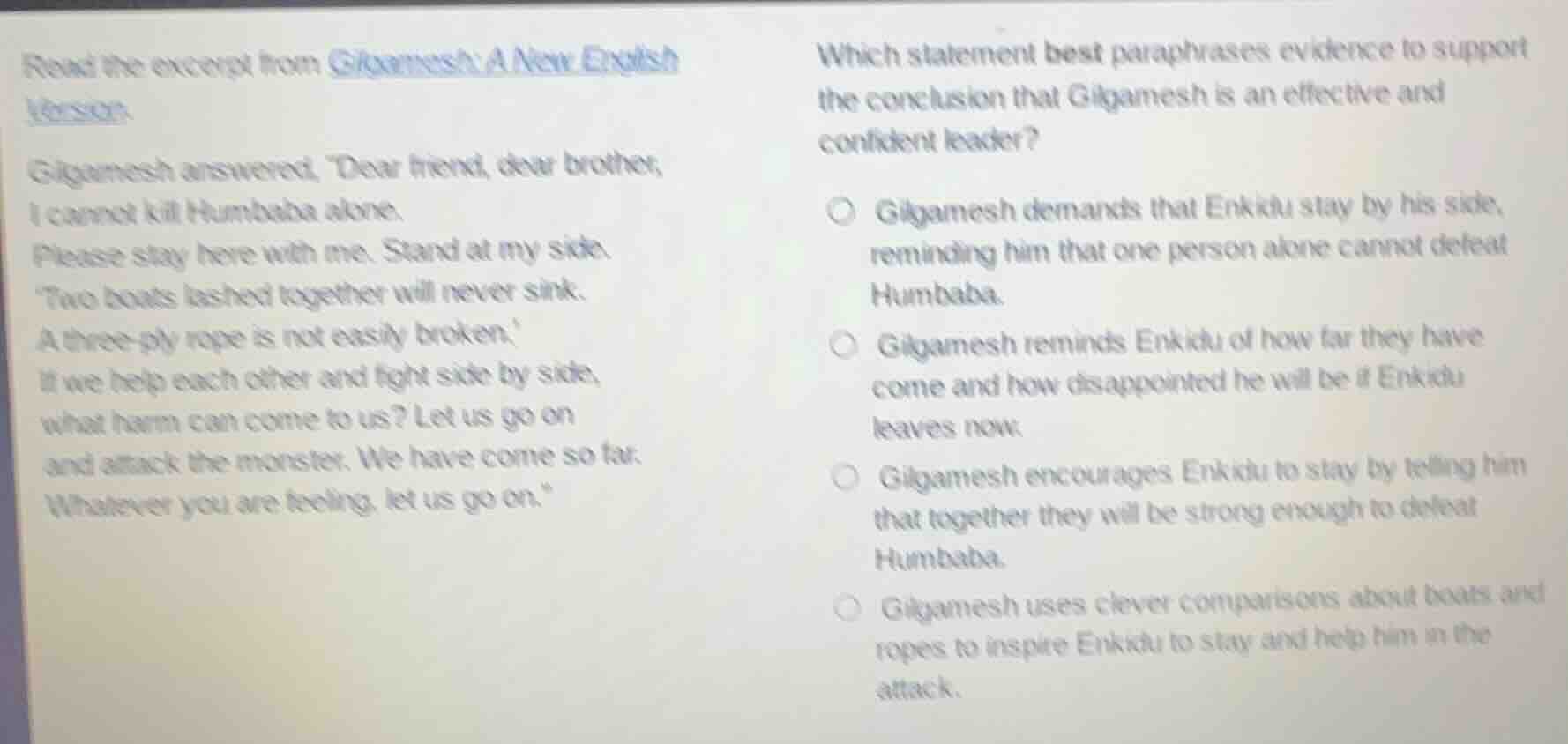 read the excerpt from gilgamesh: a new english version. gilgamesh answe…