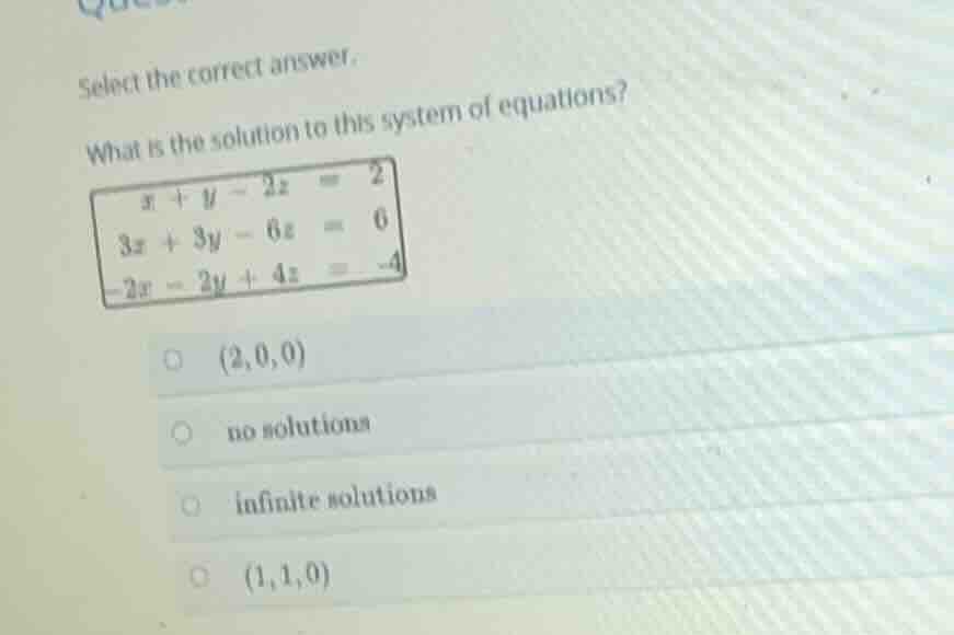select the correct answer. what is the solution to this system of equat…