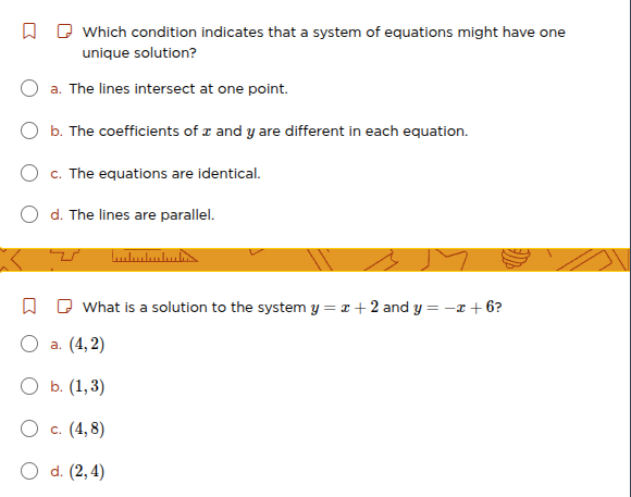 which condition indicates that a system of equations might have one uni…