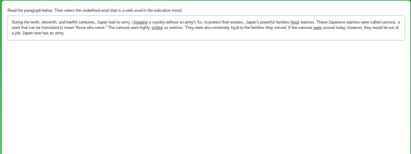 read the paragraph below. then select the underlined word that is a ver…