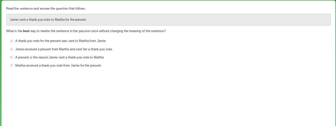 read the sentence and answer the question that follows. jamie sent a th…