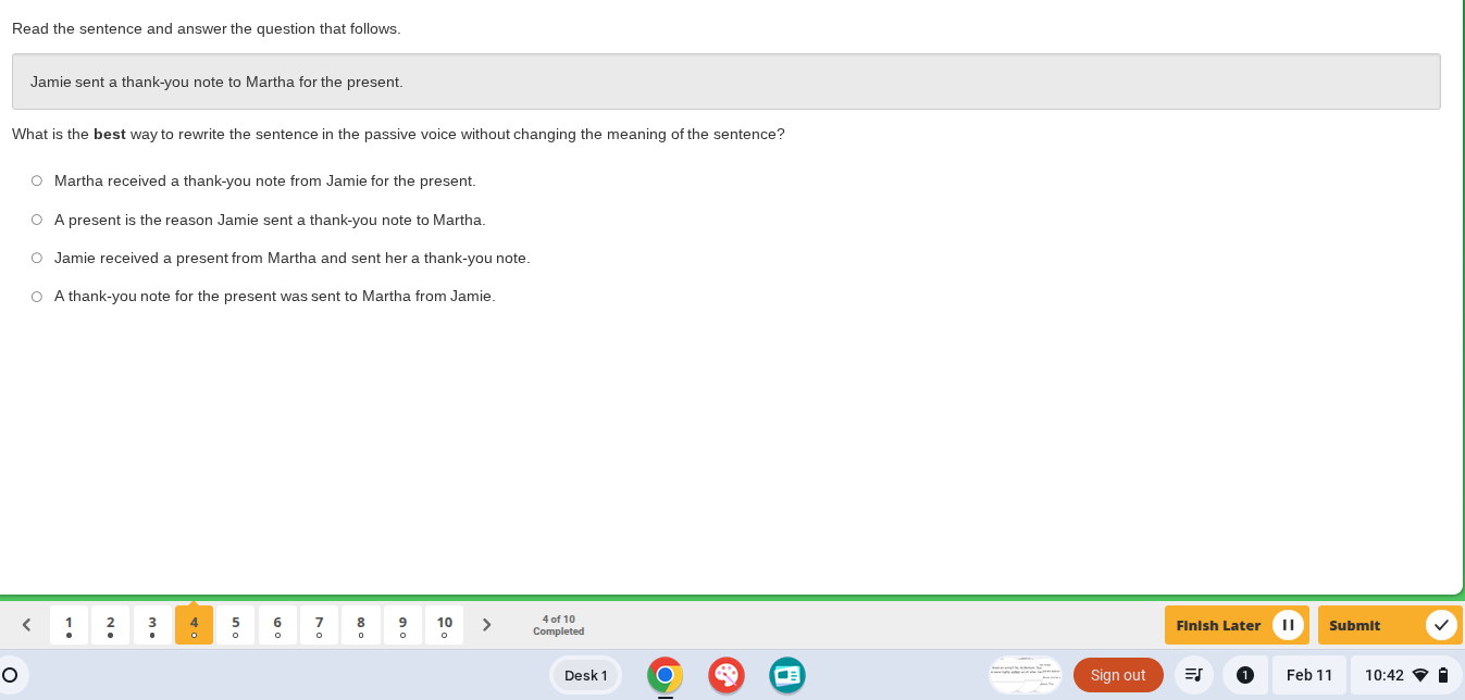 read the sentence and answer the question that follows. jamie sent a th…