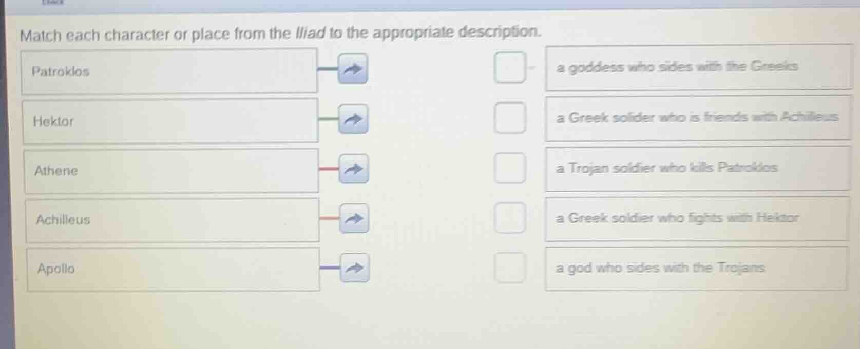 match each character or place from the iliad to the appropriate descrip…