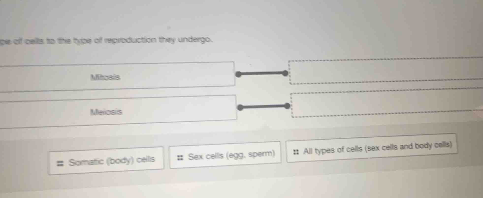ype of cells to the type of reproduction they undergo. mitosis meiosis …