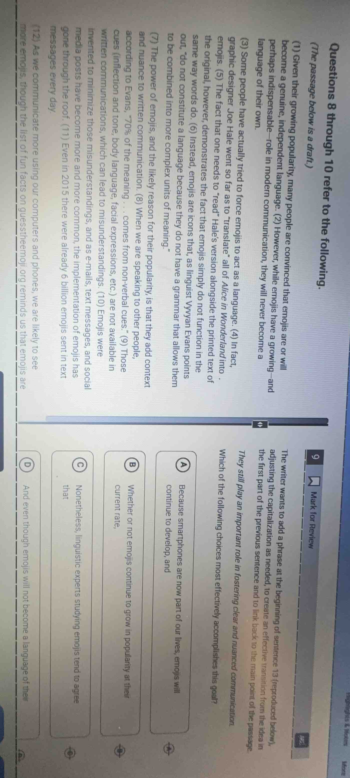 questions 8 through 10 refer to the following.(the passage below is a d…