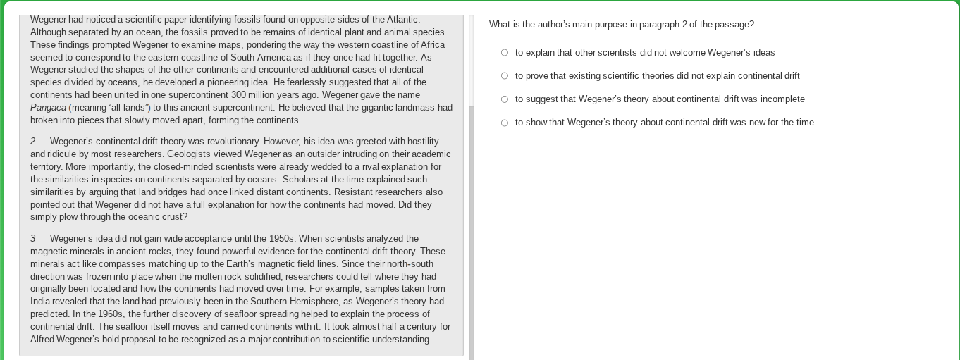 wegener had noticed a scientific paper identifying fossils found on opp…