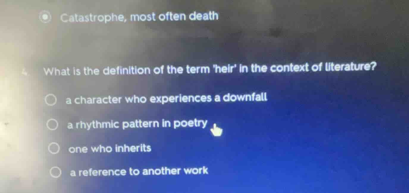 catastrophe, most often death what is the definition of the term heir i…