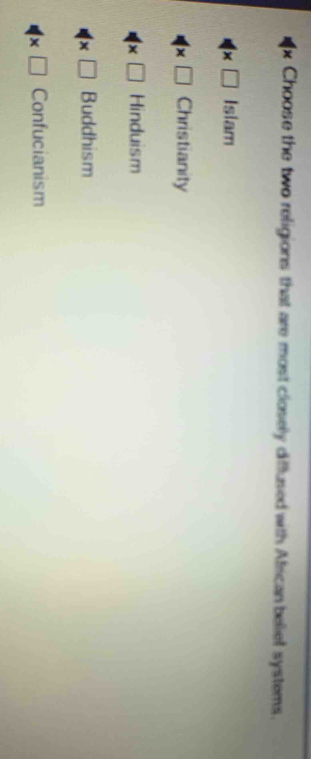 choose the two religions that are most closely diffused with african be…