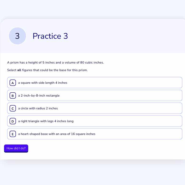 3 practice 3 a prism has a height of 5 inches and a volume of 80 cubic …