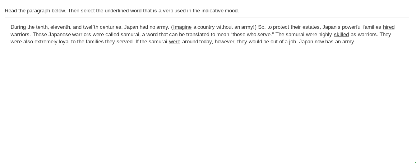 read the paragraph below. then select the underlined word that is a ver…