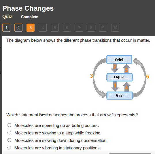 phase changes quiz complete 1 2 3 4 5 6 7 8 9 10 the diagram below show…
