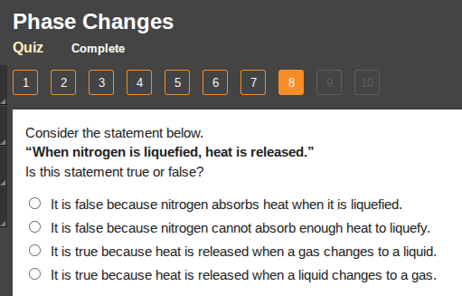 phase changes quiz complete 1 2 3 4 5 6 7 8 9 10 consider the statement…