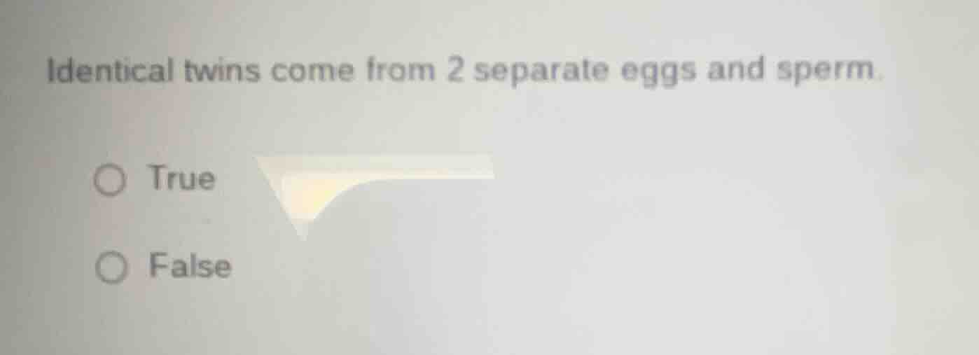 identical twins come from 2 separate eggs and sperm. true false