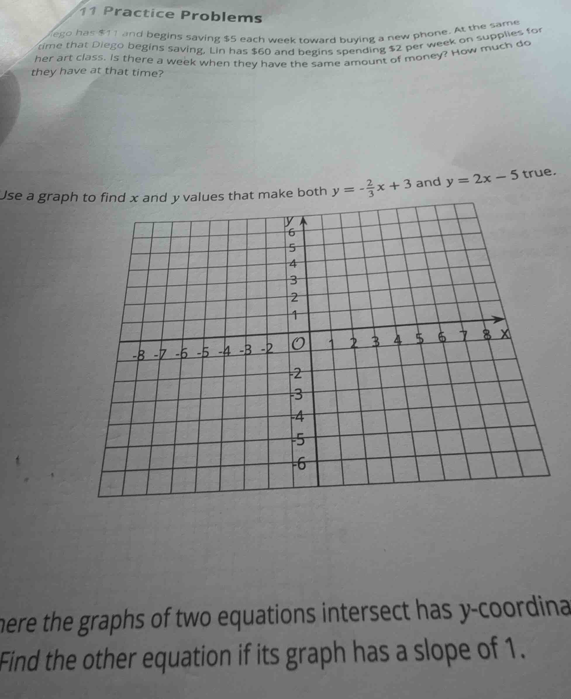 11 practice problems diego has $11 and begins saving $5 each week towar…