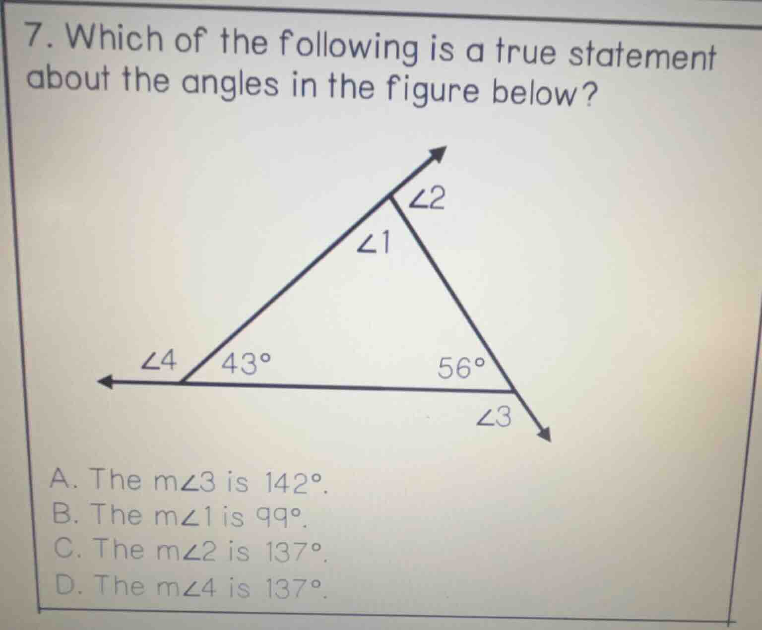 7. which of the following is a true statement about the angles in the f…